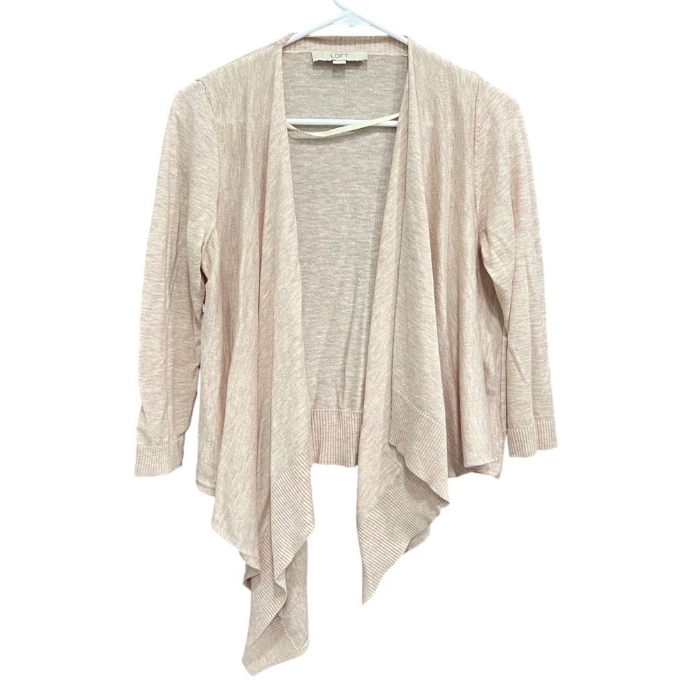 LOFT Open‎ Front Cardigan Draped Lightweight Knit Sweater Blush Pink M